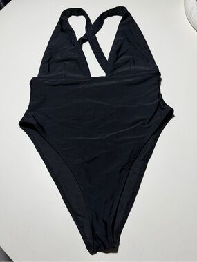 Black Tummy Control Halterneck One-Piece Swimsuit - Size Medium